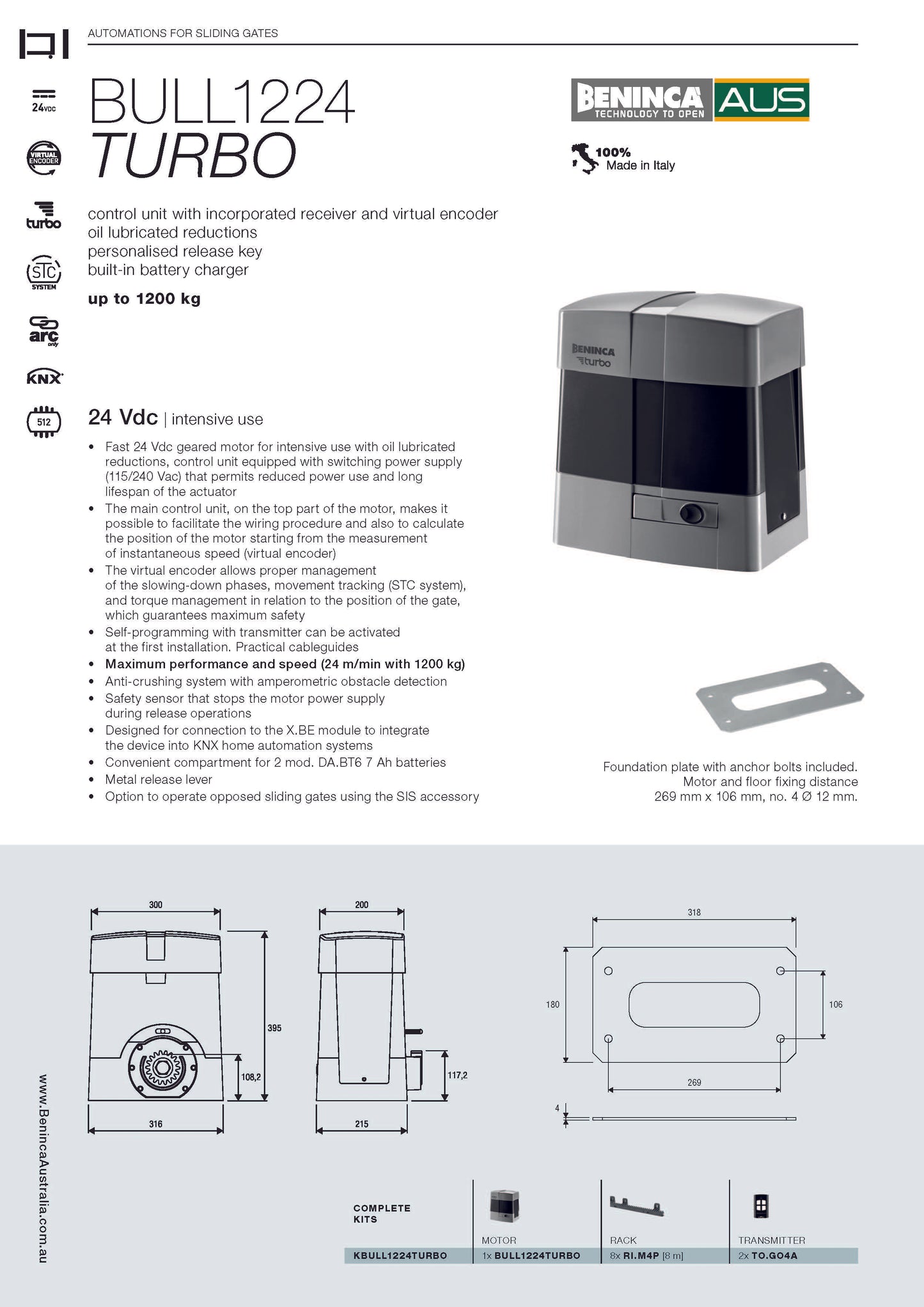 BENINCA BULL1224 TURBO - 1,200KGS SWITCHING POWER SUPPLY VOLTAGE