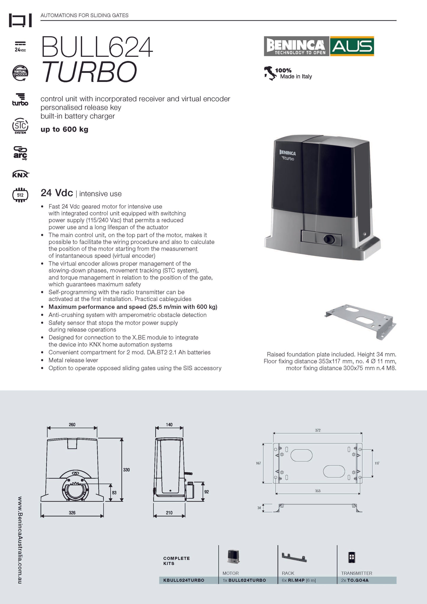 BENINCA BULL624 TURBO - 600KGS SWITCHING POWER SUPPLY VOLTAGE